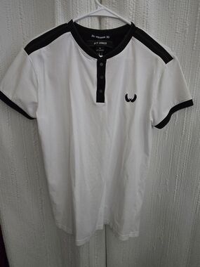 Men’s Small White Polo Henley with Black Trim - Nick Danger